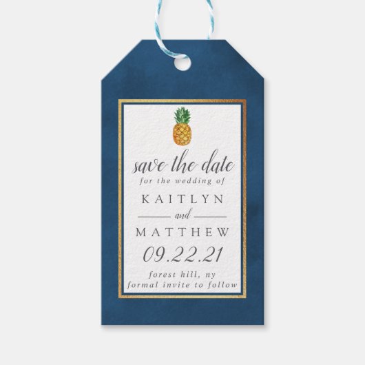Étiquettes-cadeau Mariage À L'Ananas Tropical Enregistrer La Date Ba (Devant)