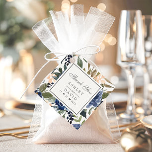 Étiquettes Cadeau Mariage à l'aquarelle à motif floral bleu marine