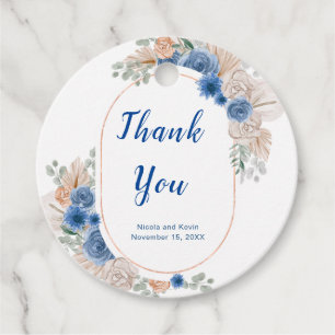 Étiquettes Cadeau Mariage à l'herbe de Pampas Bleue Boho