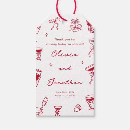 Étiquettes-cadeau Mariage à main rouge tiré (Devant)