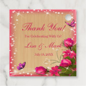 Étiquettes Cadeau Mariage à papillon rose bois rustique (Dos)