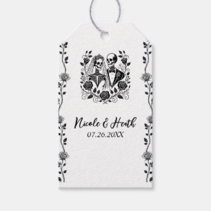 Étiquettes-cadeau Mariage à squelette floral rose vigne noir blanc