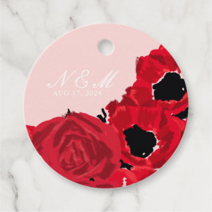 Étiquettes Cadeau Mariage Abstrait de roses rouges et de pavots