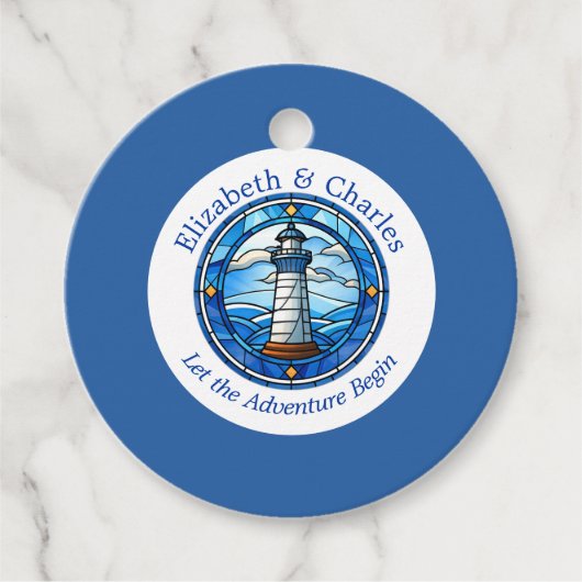 Étiquettes Cadeau Mariage Adventure Phare Voile Nom nautique (Devant)