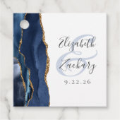 Étiquettes Cadeau Mariage Agate Géode Écriture Bleu Nuit Or (Devant)