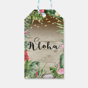 Étiquettes-cadeau Mariage Aloha Tropical Bois Floral Feuilles et Lum