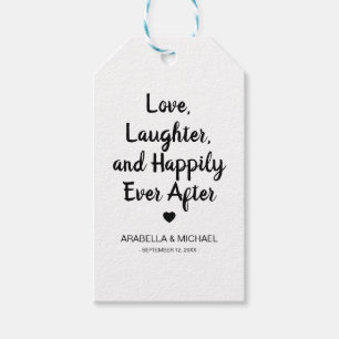 Étiquettes-cadeau mariage 'Amour, rire & Heureux toujours après'