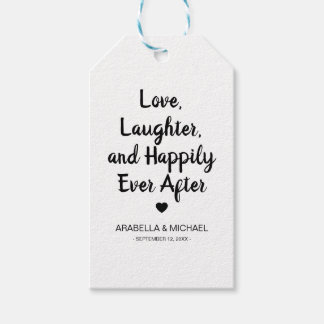 Étiquettes-cadeau mariage 'Amour, rire & Heureux toujours après'