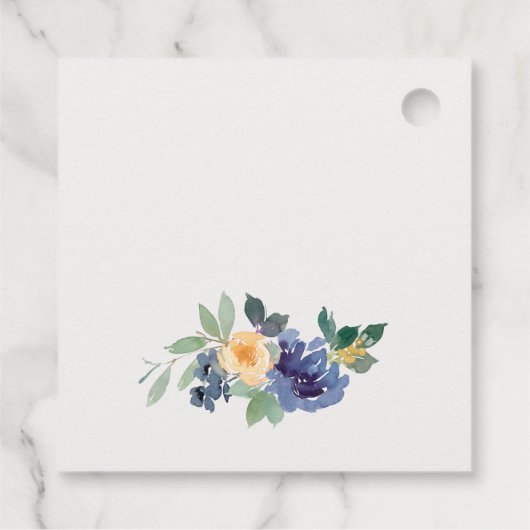 Étiquettes Cadeau Mariage aquarelle florale jaune bleu enjoué (Dos)