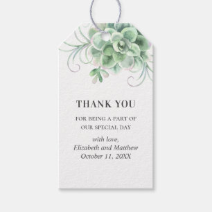 Étiquettes-cadeau Mariage aux succulentes à l'aquarelle. Merci cactu