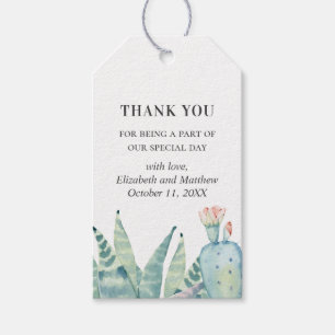 Étiquettes-cadeau Mariage aux succulentes aquarelles. Merci cactus