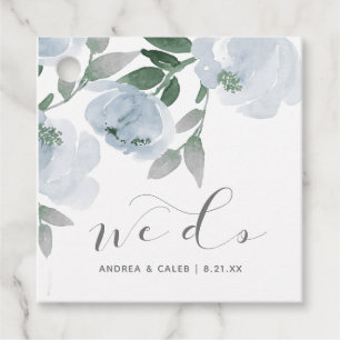 Étiquettes Cadeau Mariage Baby Shower Dusty Blue Floral Aquarelle