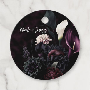 Étiquettes Cadeau Mariage Blanc Floral Romantique Sombre et Maussade