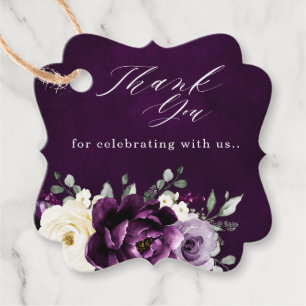 Étiquettes Cadeau Mariage blanc Merci blanc d'aubergine de prune vio