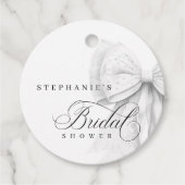 Étiquettes Cadeau Mariage Blanc Perles de Ruban à Nœud (Devant)