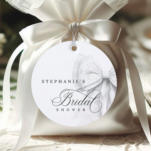 Étiquettes Cadeau Mariage Blanc Perles de Ruban à Nœud