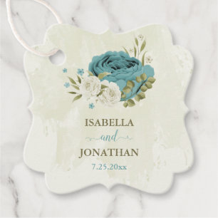 Étiquettes Cadeau mariage bleu blanc fleurs verdure