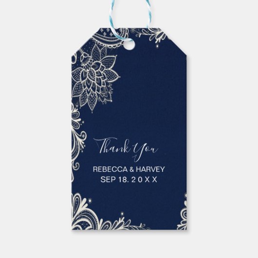 Étiquettes-cadeau mariage bleu marine côtière (Devant)