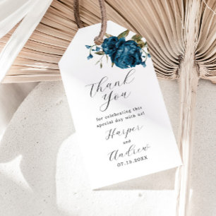 Étiquettes-cadeau Mariage bleu marine Floral Merci