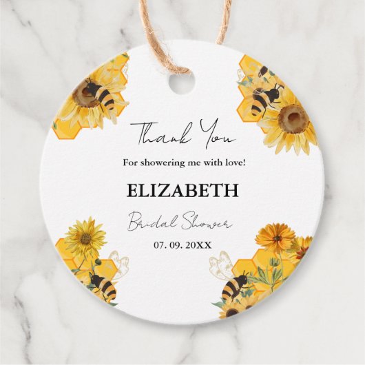 Étiquettes Cadeau Mariage bohème de la ruche Merci (Devant)