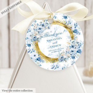 Étiquettes Cadeau Mariage bohème de rêve bleu pastel or Remerciement