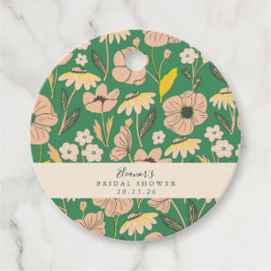 Étiquettes Cadeau Mariage Bohème Vintage Fleurs Personnalisé Vert