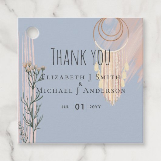 Étiquettes Cadeau MARIAGE BOHO Dusty Blue Peach Drecher Catcher (Devant)