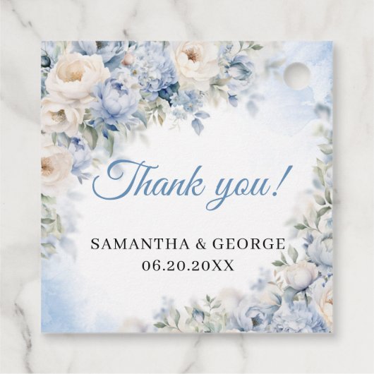 Étiquettes Cadeau Mariage Boho Elegant Dusty Blue et Fleurs d'ivoire (Dos)