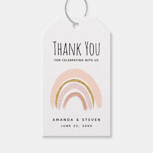 Étiquettes-cadeau Mariage Boho Elegant Pink & Gold Rainbow (Devant)