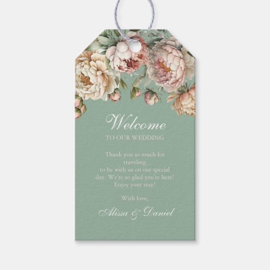 Étiquettes-cadeau Mariage Boho Pastel Sage Green Blush Pink Peonies (Devant)
