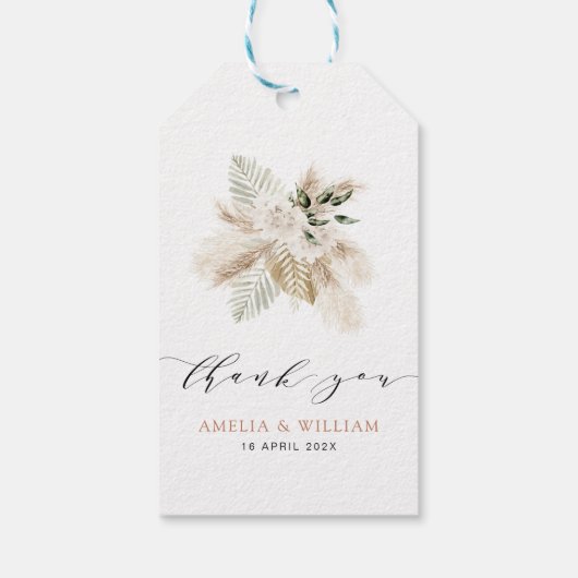 Étiquettes-cadeau mariage bohomian pampas herbe et verdure (Dos)