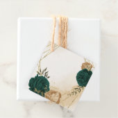 Étiquettes Cadeau Mariage botanique vert émeraude beige or (En situation)