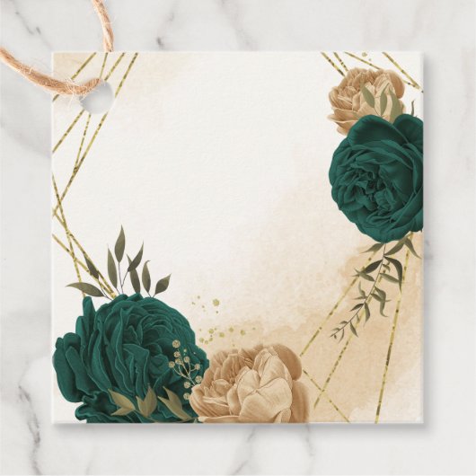 Étiquettes Cadeau Mariage botanique vert émeraude beige or (Devant)