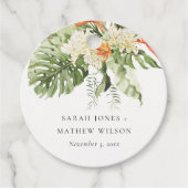 Étiquettes Cadeau Mariage botanique vert orange tropical (Devant)