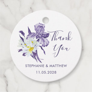 Étiquettes Cadeau Mariage botanique violet Iris White Daisy Merci