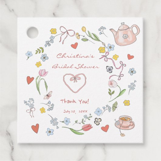 Étiquettes Cadeau Mariage Bridal Shower Dessiné à la Main avec une t (Devant)