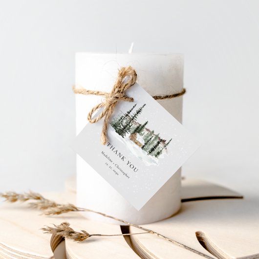 Étiquettes Cadeau Mariage Cabine Rustique de forêt d'hiver