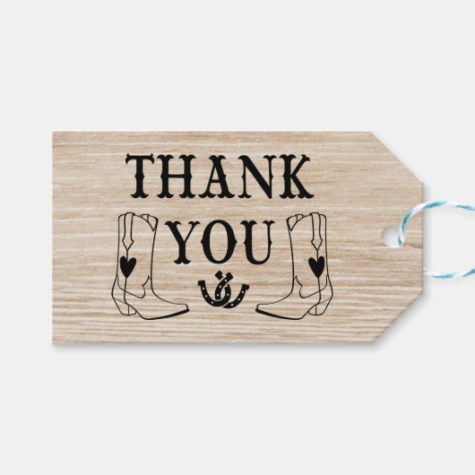 Étiquettes-cadeau Mariage campagnard d'amorçage en bois de Merci occ (Devant (Horizontal))