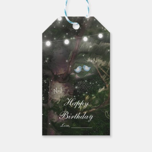 Étiquettes-cadeau Mariage campagnard de grange Inséparables d'arbre  (Devant)