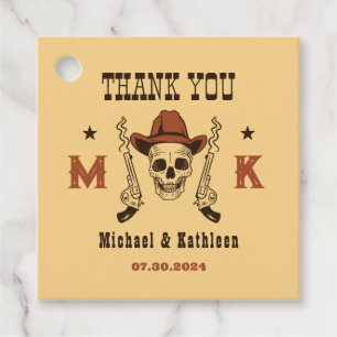 Étiquettes Cadeau Mariage campagnard de monogramme du crâne cowboy o
