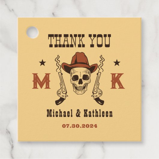 Étiquettes Cadeau Mariage campagnard de monogramme du crâne cowboy o (Devant)