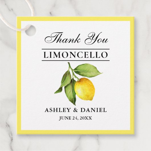 Étiquettes Cadeau Mariage Carré Limoncello citron aquarelle (Devant)