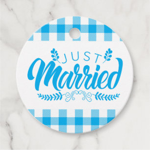 Étiquettes Cadeau Mariage carreaux bleu Gingham Just Married