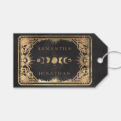 Étiquettes-cadeau Mariage céleste de Tarot noir et de Faux Gold (Devant (Horizontal))