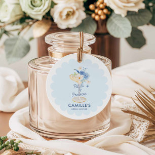 Étiquettes Cadeau Mariage champêtre avec décoration florale bleue et