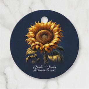 Étiquettes Cadeau Mariage Champêtre Fleur de Tournesol Bleu Cérémoni