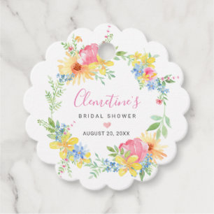 Étiquettes Cadeau Mariage Champêtre Rose Jaune Fleurs Aquarelle