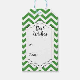 Étiquettes-cadeau Mariage Chevron vert foncé et blanc Anniversaire