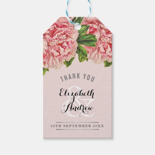 Étiquettes-cadeau MARIAGE chic rose rose floral fleur de pivoine (Devant)