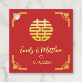 Étiquettes Cadeau Mariage chinois cadre doré double xi (Devant)